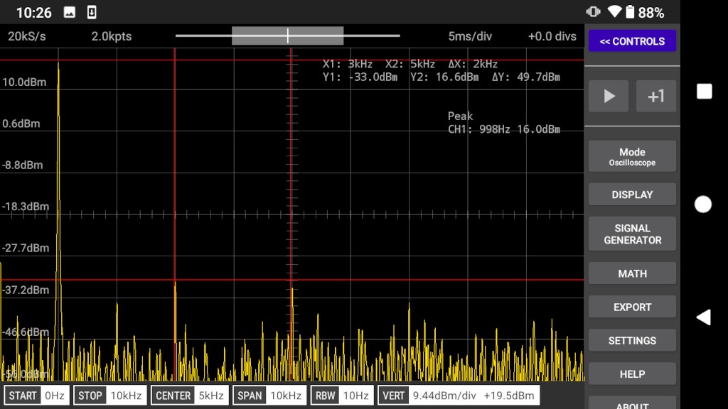 FFT of 1kHz sine wave at 1.3MS/s