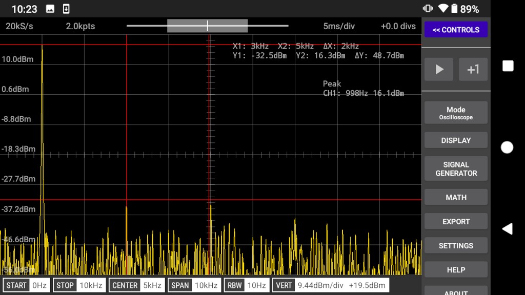 FFT of 1kHz sine wave at 2.0MS/s