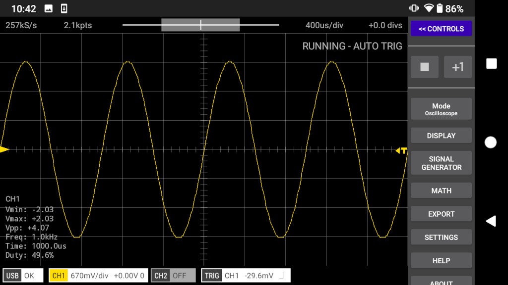 1kHz sine wave at 500kS/s