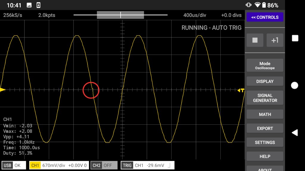 1kHz sine wave at 2.0MS/s