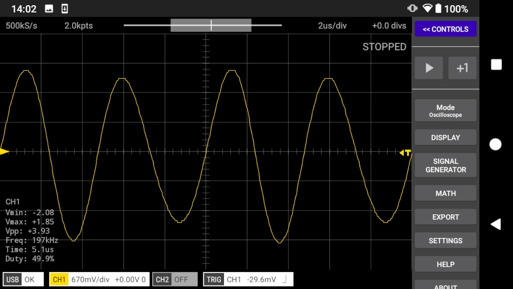 200kHz sine wave at 500kS/s