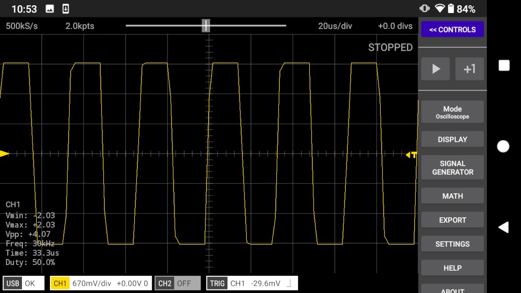 30kHz square wave at 500kS/s