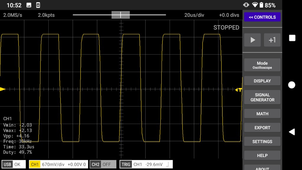 30kHz square wave at 2.0MS/s